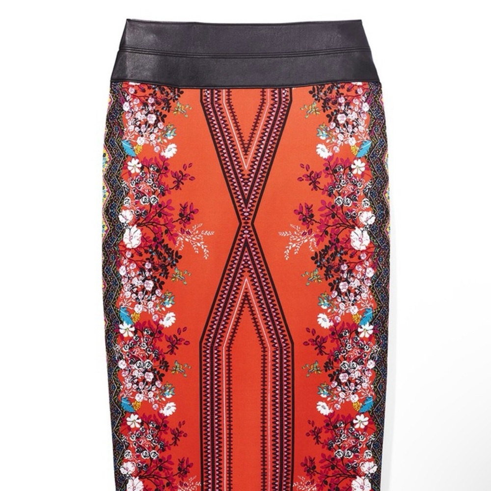 Bisou Bisou Orange Black Embellished Midi Skirt